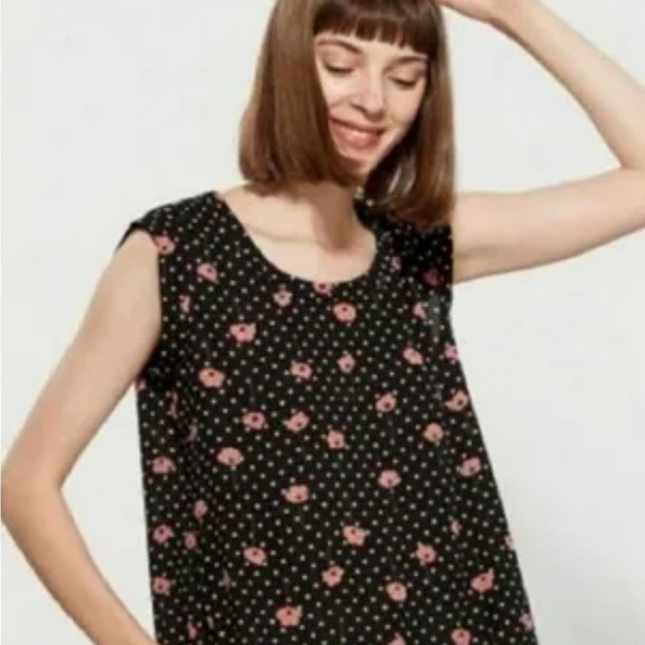 ANTHROPOLOGIE PLEIONE Black Polka Dot Peony Short Sleeve Blouse - Picture 1 of 6